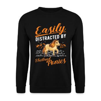 Easily distracted by Shetland Ponies Shetty - Unisex Pullover - Schwarz - Vorne - Alina (178cm) & Michal (187cm)