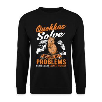 Quokka Geschenk Kurzschwanzkänguru - Unisex Pullover - Schwarz - Vorne - Alina (178cm) & Michal (187cm)