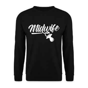 Hebamme Sprüche Geburtshilfe Hebammen Beruf - Unisex Pullover - Schwarz - Vorne - Alina (178cm) & Michal (187cm)