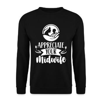 Schätze Deine Hebamme Hebammen Beruf Geburtshilfe - Unisex Pullover - Schwarz - Vorne - Alina (178cm) & Michal (187cm)