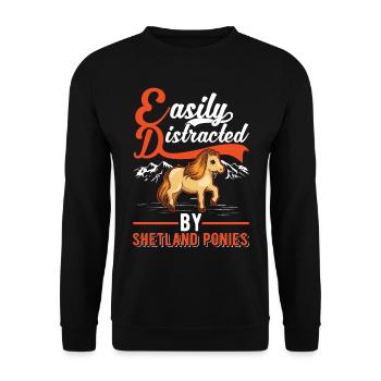 Easily distracted by Shetland Ponies Shetty - Unisex Pullover - Schwarz - Vorne - Alina (178cm) & Michal (187cm)