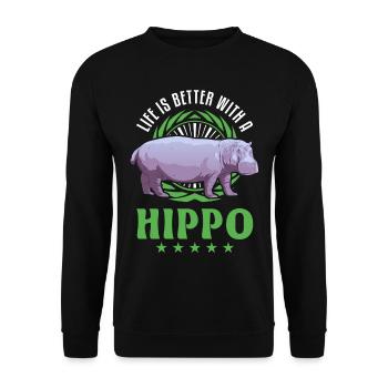La vie est meilleure avec un hippopotame - Sweat-shirt Unisexe - noir - Devant - Alina (178cm) & Michal (187cm)