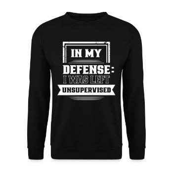Zu Meiner Verteidigung Unbeaufsichtigt Gelassen - Unisex Pullover - Schwarz - Vorne - Alina (178cm) & Michal (187cm)