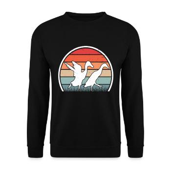 Indian Running Duck Retro Bottle Duck Vintage - Sweat-shirt Unisexe - noir - Devant - Alina (178cm) & Michal (187cm)