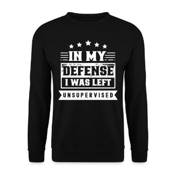Zu Meiner Verteidigung Unbeaufsichtigt Gelassen - Unisex Pullover - Schwarz - Vorne - Alina (178cm) & Michal (187cm)