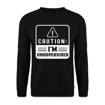 Achtung Ich Bin Unbeaufsichtigt Unsupervised Humor - Unisex Pullover - Schwarz - Vorne - Alina (178cm) & Michal (187cm)
