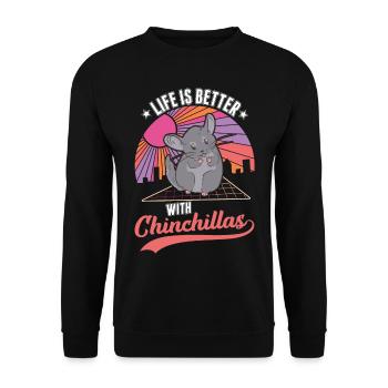 Das Leben ist besser mit Chinchillas - Unisex Pullover - Schwarz - Vorne - Alina (178cm) & Michal (187cm)