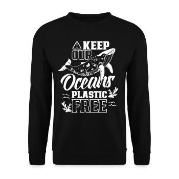 Keep our oceans plastic-free sea - Unisex Sweatshirt - black - Front - Alina (178cm) & Michal (187cm)