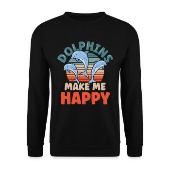 Delfine Machen Mich Glücklich Delphin Delfin - Unisex Pullover - Schwarz - Vorne - Alina (178cm) & Michal (187cm)