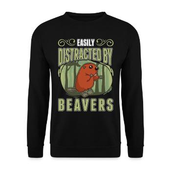 Easily distracted by Beavers Biber - Unisex Pullover - Schwarz - Vorne - Alina (178cm) & Michal (187cm)