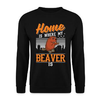 Zuhause ist wo mein Biber ist Biberdamm - Unisex Pullover - Schwarz - Vorne - Alina (178cm) & Michal (187cm)