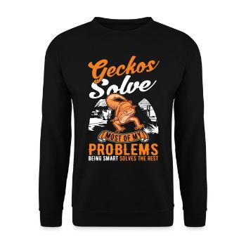 Gecko Geschenk Leopardgecko - Unisex Pullover - Schwarz - Vorne - Alina (178cm) & Michal (187cm)