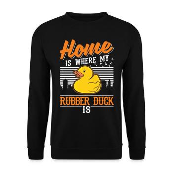 La maison est l’endroit où mon canard en caoutchouc est Canard grinçant - Sweat-shirt Unisexe - noir - Devant - Alina (178cm) & Michal (187cm)