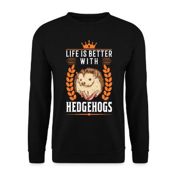 Das Leben ist besser mit einem Igel - Unisex Pullover - Schwarz - Vorne - Alina (178cm) & Michal (187cm)