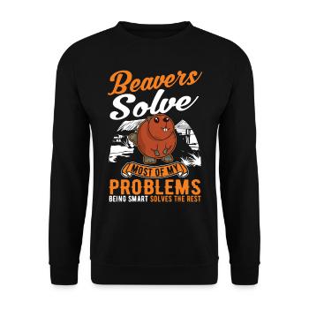 Biber Geschenk Biberdamm - Unisex Pullover - Schwarz - Vorne - Alina (178cm) & Michal (187cm)