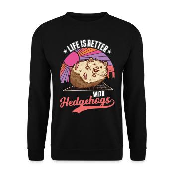 La vie est meilleure avec un hérisson - Sweat-shirt Unisexe - noir - Devant - Alina (178cm) & Michal (187cm)