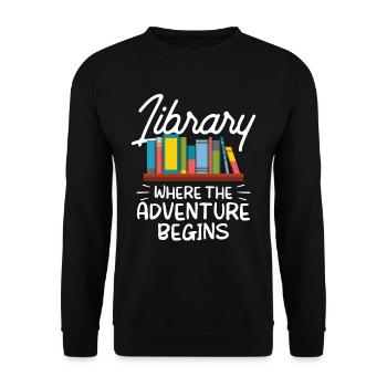 Bibliothek Wo Das Abenteuer Beginnt Bibliothekar - Unisex Pullover - Schwarz - Vorne - Alina (178cm) & Michal (187cm)