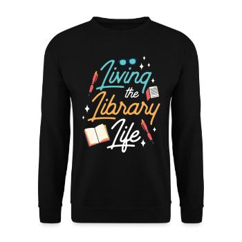 La vie à la bibliothèque Livres bibliothécaires - Sweat-shirt Unisexe - noir - Devant - Alina (178cm) & Michal (187cm)