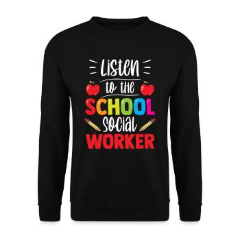 Ecouter le métier de travailleur social scolaire - Sweat-shirt Unisexe - noir - Devant - Alina (178cm) & Michal (187cm)