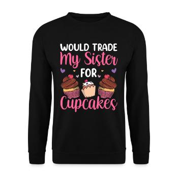 Würde Meine Schwester Für Cupcakes Eintauschen Süß - Unisex Pullover - Schwarz - Vorne - Alina (178cm) & Michal (187cm)