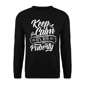 Ruhe Bewahren Es Ist Nur Die Pubertät Erwachsen - Unisex Pullover - Schwarz - Vorne - Alina (178cm) & Michal (187cm)