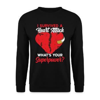 Ich Habe Einen Herzinfarkt Überlebt Herzanfall - Unisex Pullover - Schwarz - Vorne - Alina (178cm) & Michal (187cm)