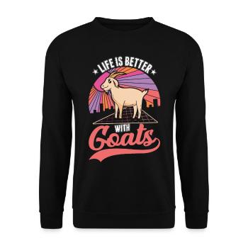 Das Leben ist besser mit Ziegen Ziegenwirt - Unisex Pullover - Schwarz - Vorne - Alina (178cm) & Michal (187cm)
