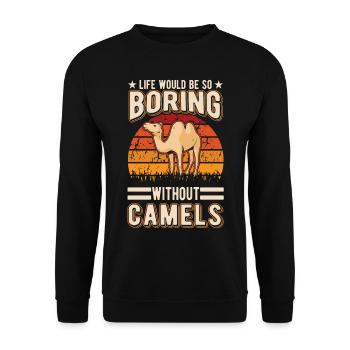 Kamel Geschenk Dromedar Camel Großkamel - Unisex Pullover - Schwarz - Vorne - Alina (178cm) & Michal (187cm)