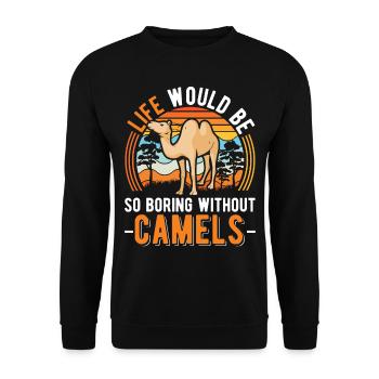 Kamel Geschenk Dromedar Camel Großkamel - Unisex Pullover - Schwarz - Vorne - Alina (178cm) & Michal (187cm)