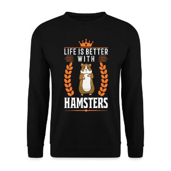 La vie est meilleure avec un hamster - Sweat-shirt Unisexe - noir - Devant - Alina (178cm) & Michal (187cm)
