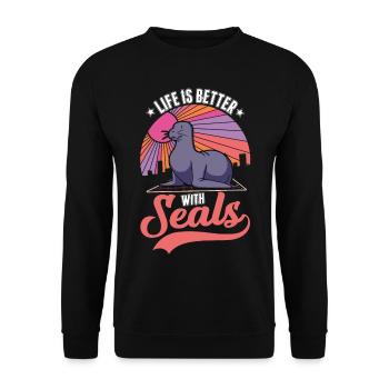 Life is better with a seal seal - Unisex Sweatshirt - black - Front - Alina (178cm) & Michal (187cm)