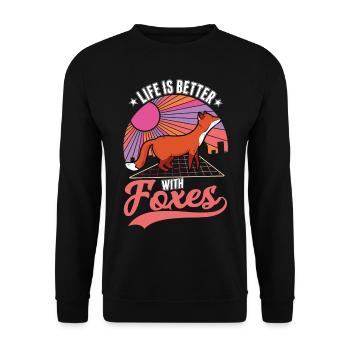 Das Leben ist besser mit einem Fuchs - Unisex Pullover - Schwarz - Vorne - Alina (178cm) & Michal (187cm)