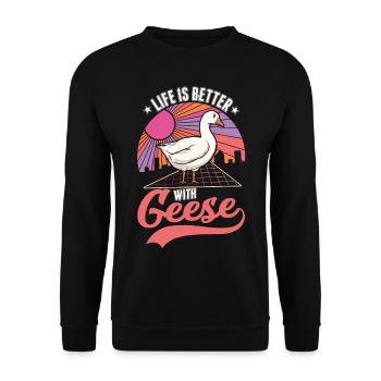 Life is better with geese goose breeders - Unisex Sweatshirt - black - Front - Alina (178cm) & Michal (187cm)
