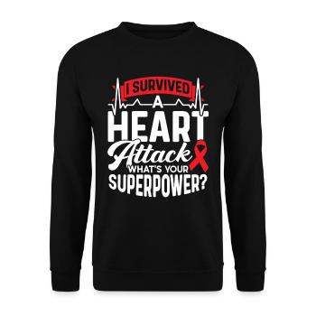 Ich Habe Einen Herzinfarkt Überlebt Herzanfall - Unisex Pullover - Schwarz - Vorne - Alina (178cm) & Michal (187cm)