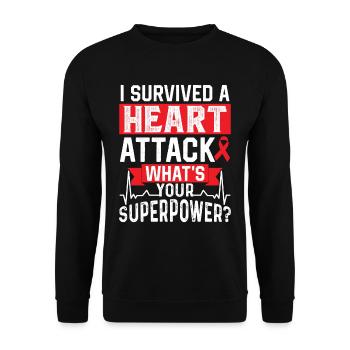 Ich Habe Einen Herzinfarkt Überlebt Herzanfall - Unisex Pullover - Schwarz - Vorne - Alina (178cm) & Michal (187cm)