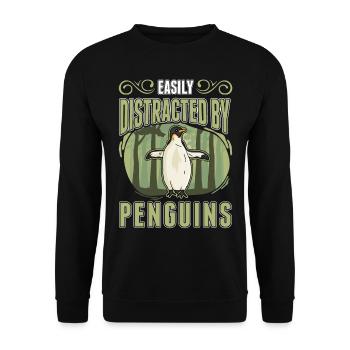Easily distracted by Penguins Pinguin - Unisex Pullover - Schwarz - Vorne - Alina (178cm) & Michal (187cm)