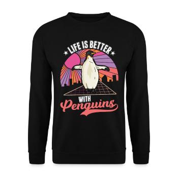 Life is better with Penguins Penguin - Unisex Sweatshirt - black - Front - Alina (178cm) & Michal (187cm)