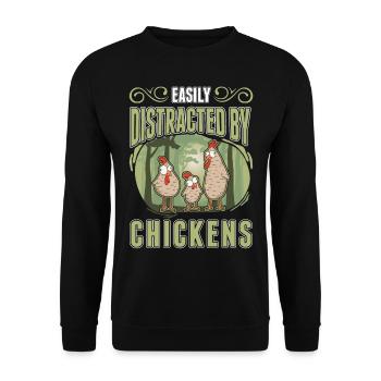 Easily distracted by Chickens Hühner Hühnchen - Unisex Pullover - Schwarz - Vorne - Alina (178cm) & Michal (187cm)
