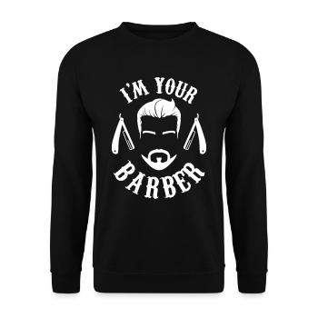 Je suis votre Barbier Barbier Barbershop Barber - Sweat-shirt Unisexe - noir - Devant - Alina (178cm) & Michal (187cm)