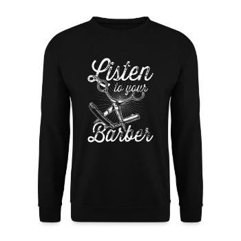 Listen to your Barber Barbershop Barber - Unisex Sweatshirt - black - Front - Alina (178cm) & Michal (187cm)