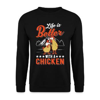 Das Leben ist besser mit einem Huhn Landwirt - Unisex Pullover - Schwarz - Vorne - Alina (178cm) & Michal (187cm)