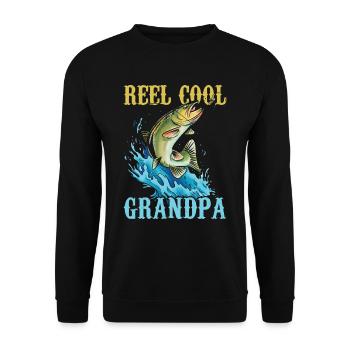 Reel Cool Opa Angler Fischen Angeln Fischer - Unisex Pullover - Schwarz - Vorne - Alina (178cm) & Michal (187cm)