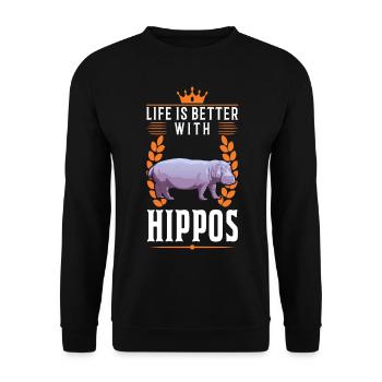 La vie est meilleure avec un hippopotame - Sweat-shirt Unisexe - noir - Devant - Alina (178cm) & Michal (187cm)