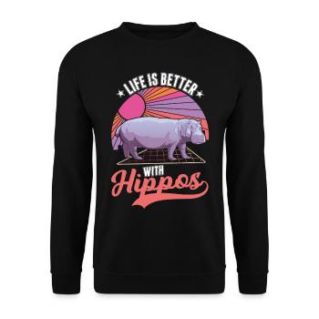 La vie est meilleure avec un hippopotame - Sweat-shirt Unisexe - noir - Devant - Alina (178cm) & Michal (187cm)