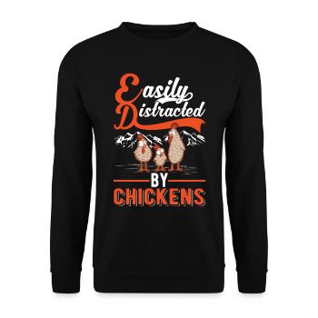 Easily distracted by Chickens Hühner Hühnchen - Unisex Pullover - Schwarz - Vorne - Alina (178cm) & Michal (187cm)