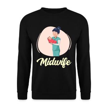 Hebamme Hebammen Geburtshilfe Beruf Sprüche - Unisex Pullover - Schwarz - Vorne - Alina (178cm) & Michal (187cm)