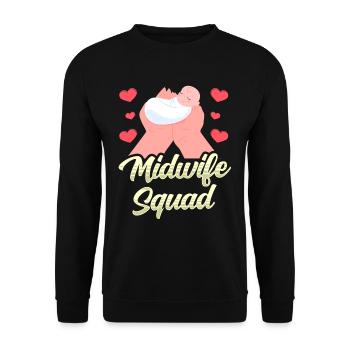 Hebammen Team Sprüche Hebamme Geburtshilfe Beruf - Unisex Pullover - Schwarz - Vorne - Alina (178cm) & Michal (187cm)