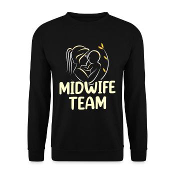 Hebammen Team Geburtshilfe Beruf Sprüche Hebamme - Unisex Pullover - Schwarz - Vorne - Alina (178cm) & Michal (187cm)