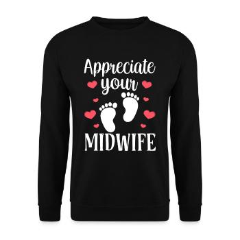Schätze Deine Hebamme Hebammen Geburtshilfe Beruf - Unisex Pullover - Schwarz - Vorne - Alina (178cm) & Michal (187cm)