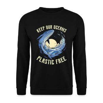 Haltet Unsere Ozeane Plastikfrei See Meer - Unisex Pullover - Schwarz - Vorne - Alina (178cm) & Michal (187cm)